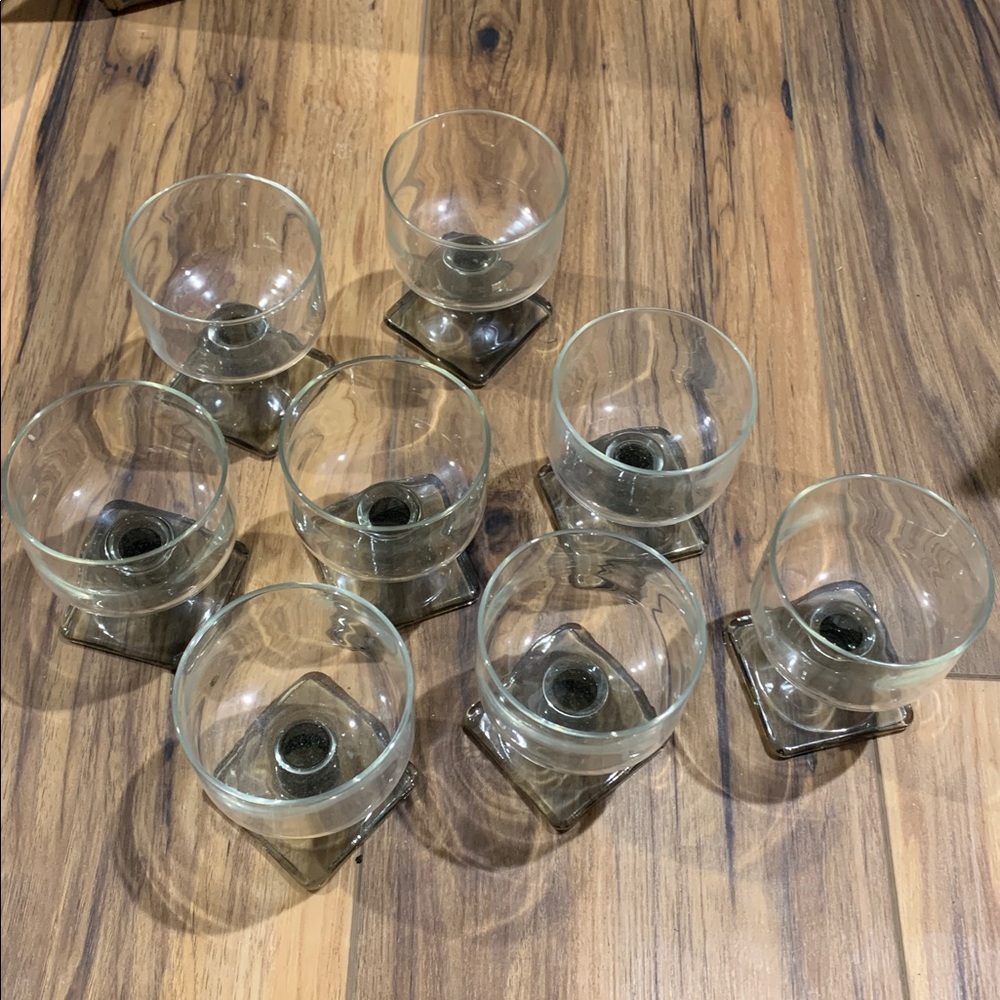 MCM Vintage grey footed, mini clear Glass Goblets set of 8